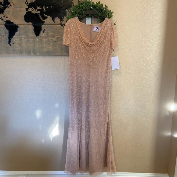 JS Collections Rose Cowl Neck Beaded Sequin Dress - Picture 2 of 11